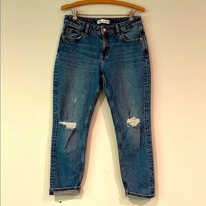 ZARA High Rise Ripped Distressed Jeans Slim Ankle Medium Wash Denim Womens 4